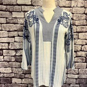 Chico's Blue & White L-Sleeve Top Size M